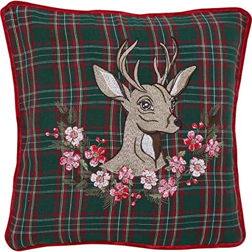 Greengate COTCUS40EDDE3502 Dagmar Kissenhülle Deer Green mit Stick 40 x 40 cm (1 Stück)