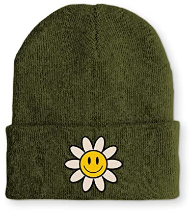 tshirtladen Sonnenblume Smile Statement Beanie Mütze mit Spruch, Farbe: Olive
