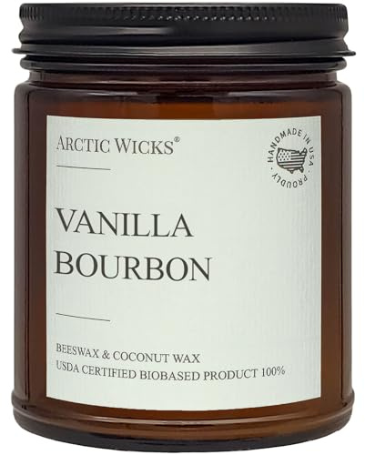 Vanilla Bourbon Candle | Arctic Wicks 9oz Coconut & Beeswax Candles | Scented Non-Toxic Candles for Fall, Winter, Holidays, Gifts For Him, Whiskey Bourbon, Vanilla Candle | USDA Certified Biobased