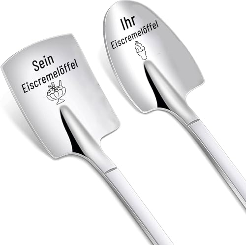 DIKARIYA Hochzeitsgeschenke für Brautpaar, 2er Eislöffel mit Gravur-Sein und Ihr Eiscremelöffel, Liebeslöffel Ich Liebe Dich Geschenk für Männer Hochzeitstag Frauen Löffel Jahrestag Geschenk für Sie