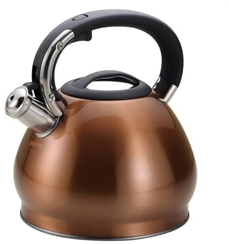 Luckyberg Moderne Teekessel Induktion, Edelstahl Pfeifkessel, Teekessel für alle Kochplatten, Flötenkessel mit Bequemer griff, Wasserkocher für Tee & Kaffee, 3,4l (Kupfer)