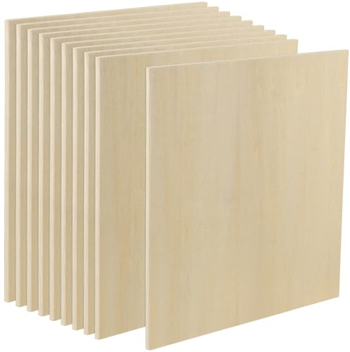 MUKCHAP 10 PCS 254 x 254 x 6mm Square Basswood Plywood Sheets, 10 x 10 x 0.2 Inch Unfinished Wood Sheets, Wooden Plywood Board Panels for DIY Crafts