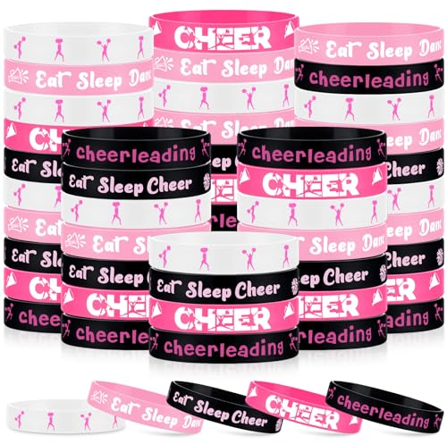 Misdary 50 Stück Cheerleading-Ballett-Motto-Party-Gummi-Armbänder, Silikon-Armband, inspirierende Armbänder, Cheerleader-Party-Geschenke, Gymnastik, Stretch-Band für Frauen, 5 Stile, Silikon