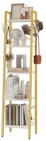 YMYNY Bücherregal mit 5 Ebenen, Lagerregal, DIY Standregal aus Holz, mit stabilen X-Metallrahmen, Industriestil, für Küche, Wohnzimmer, Büro, Balkon, Marmor weiß und Gold HBC025W