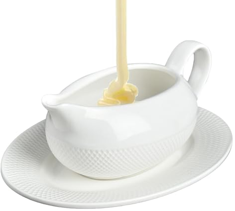 komsoup Salsiera Barca Ceramica Bianca, Salsiera con piattino, in Porcellana, Salsiera in Ceramica, Salsa Salsiera Salsiera Condimento Salsiera Barca Ceramica Bianca per Insalata, Crema, Latte, brodo