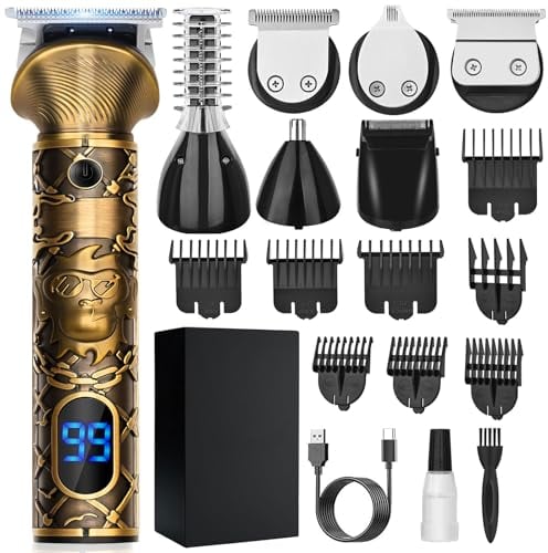 YIDON Maquina de Afeitar Hombre, Maquina de Cortar Pelo Hombre, Cortapelos con LED, Recortadora de Barba, Afeitadora Electrica Todo en 1 para Personal Belleza/Pelo/Patillas/Vello Corporal/Nariz/Orejas