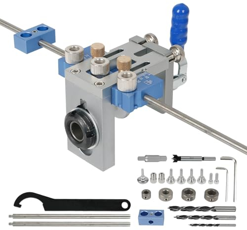 GHIBFBT 5/8/10/15mm Bohrschablone, Selbstzentrierendes 3-in-1 Dübel-Jig-Kit, Multifunktionaler verstellbarer Holzbearbeitungs-Verbindungswerkzeug-Bohrführungs-Locator für die Holzbearbeitung