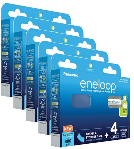 Eneloop Lot de 5 x 4 Piles Rechargeables Ni-MH Micro AAA 800mAh + Boite de Rangement