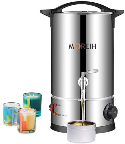 MOREIH Fundidor de cera de vela de 10L, olla de fusión de velas eléctrica con boquilla de vertido fácil y controlador de temperatura, máquina comercial de fusión de cera de velas para la producción