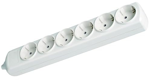 Base múltiple blanca 6 tomas sin cable, 16A 250V, toma de tierra lateral, fijación en pared