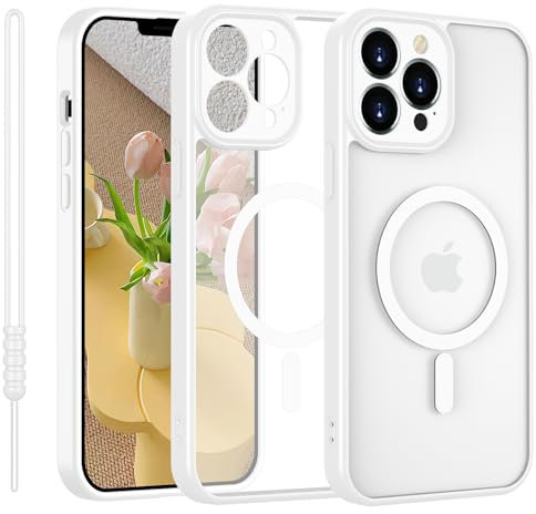 iPhone 13 Pro Hülle mit MagSafe, Hanyhülle iPhone 13 Pro Magnetisch Leicht Dünn Matte Touch Durchscheinendes, Anti-Gelb rutschfest Kratzfest Schutz Stoßfest Hülle iPhone 13 Pro Weiß