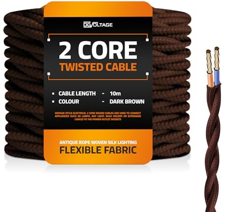DC VOLTAGE 10m 2 Core Twisted Cable Flexible Wire Lamp Cord, 2 Conductor 32.8ft Vintage Light Flex Cable DIY Lamps Electrical Wire Lighting Appliance Wire Twisted Fabric Electrical Wire (Dark Brown)