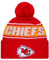 New Era Unisex-Erwachsene NFL Official Sideline Team Logo Sherpa Striped Pom Beanie Cold Weather Knit Hat, Kansas City Chiefs - Rot, Einheitsgr��e