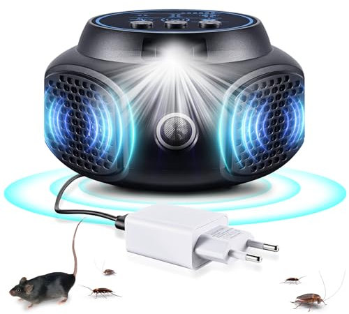 Ahuyentador de Ratas Interior Ultrasónico para Ratas Ardilla y cucaracha ultrasónica con luz Cucarachas antiplagas enchufables para jardín