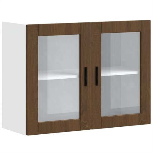 vidaXL Porto Kitchen Wall Cabinet with Glass Door - Brown Oak - Engineered Wood Storage Solution 80x31x60 cm for Kitchen