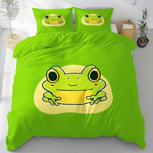 Tyafsgvqo Niedlich Frosch Bettwäsche 135x200 3 Teilig, Karikatur Tier Bettbezug mit 2 Kissenbezug 80x80 cm, Amphibian Süß Tier Bettwäsche Set, Mikrofaser Wendebettwäsche mit Reißverschluss
