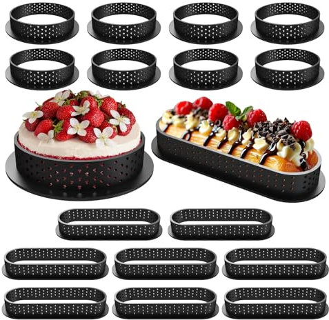 Lnopever 16 StüCk Mousse Tartelette FöRmchen, Perforierte Tortenformen, Runde Und Ovale Tortenformen, Antihaft Kuchen Ringe Mit LüFtungslöChern FüR Desserts,Diy Backen Werkzeuge