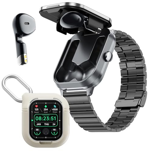 Smart Watch with Earbuds 2.01 HD Screen Smart Watches for Men Bluetooth Call Heart Rate Blood Oxygen Sleep Monitor Fitness Tracker with Steps Distance Calories Count Compatible with Android iOS