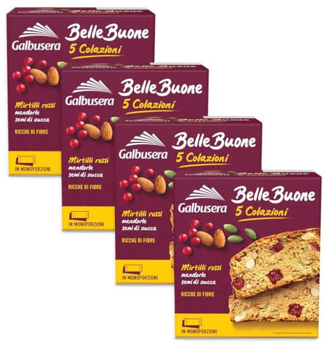4X Galbusera BelleBuone 5 Colazioni Fette Spesse con Mirtilli Rossi, Mandorle e Semi di Zucca 200g