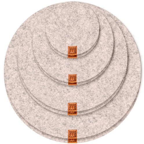 MIQIO® Design Filz Untersetzer rund für Vasen BZW Getränkeuntersetzer - 8er Set - 10 cm/ 15cm / 20 cm / 25cm - Filzuntersetzer in hellgrau für Getränke, Tassen, Bar, Glas - Premium Tischuntersetzer