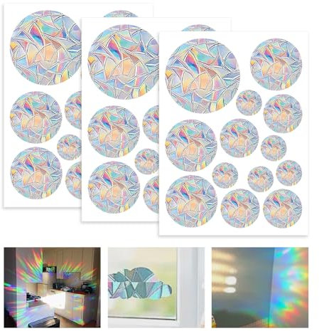 YZROHYI 39 PCS Atrapasoles Pegatina para Ventanas de Prisma,Redondo Pegatinas Anticolisión para Ventanas,Suncatcher Sticker Window,Rainbow Window Sticker,Calcomanías de Ventana para Decoración