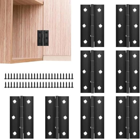 Polartreehome Lot de 8 charnières pliables en acier inoxydable 67 mm x 37 mm - Charnières de piano - Robustes charnières noires pour porte en bois et portail extérieur