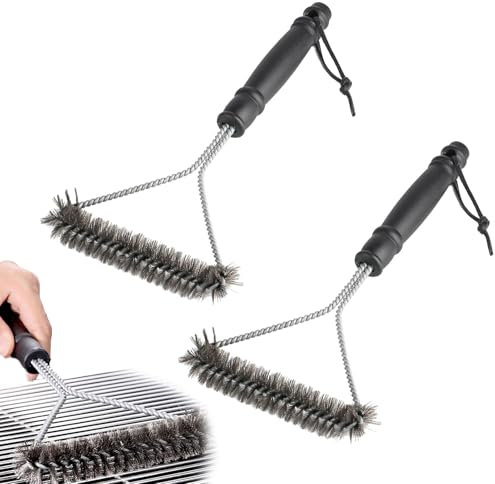 2 STK Grillbürste für Gussrost,Grillbürste Edelstahl,Dreieckig 360° Grill Bürste 30cm,Grillrost Bürste,für Grillroste,Gasgrills,Holzkohlegrills, Gusseisengrills
