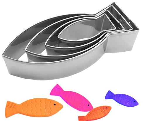 Lot de 4 emporte-pièces en forme de poisson - En acier inoxydable - Pour communion et baptême