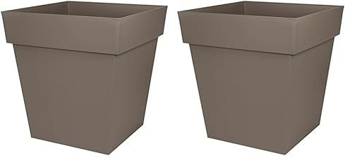 EDA - Pot de Fleur Carré Toscane 50 cm - Volume 87 L - 49,5 x 49,5 x H.52,5 cm - Taupe (Lot de 2)