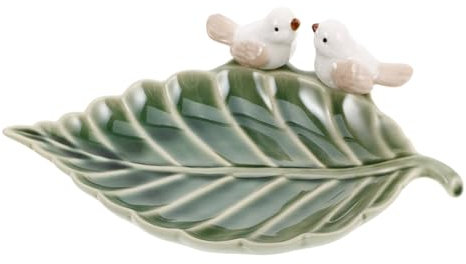 Healeved Plateau à Bijoux Céramique Avec Oiseau Sur Porte-bagues Plateau Décoratif Pour Salle De Bain Coiffeuse Ou Entrée