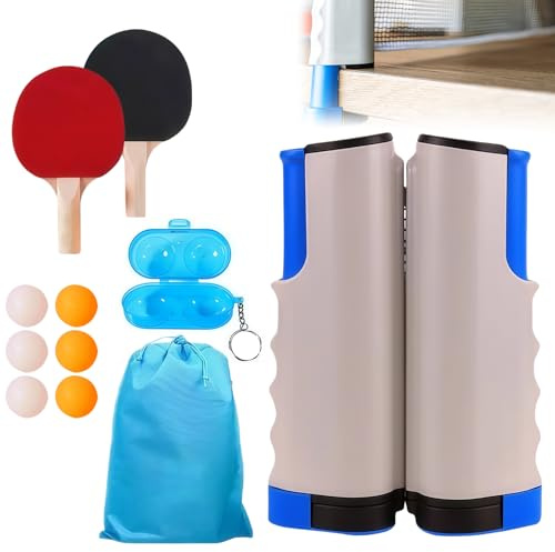 WIYETY Profi Tischtennisschläger Set: 2 Tischtennisschläger + Einziehbarem Netz + 6 Tischtennis Bälle + 1 Tragetasche + 1 Ballbox, Tischtennis Set Profi für Erwachsene Familien Erwachsene