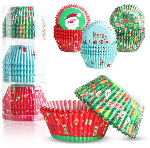 dellyy Muffinförmchen Papier, 300 Stück Weihnachts Muffinförmchen, Mini Muffins Papierförmchen, Pralinenförmchen Papier, für Backen, Dessert, Party, Geburtstag, Hochzeit