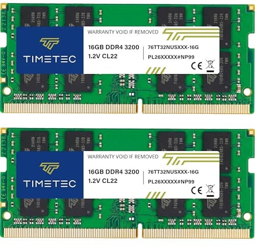 Timetec Premium 32GB KIT (2x16GB) DDR4 3200MHz (PC4-3200AA) PC4-25600 SODIMM Laptop RAM – 260-Pin 1.2V CL22 Non-ECC Unbuffered Memory Module for Laptop, Notebook, Mini PC, All-in-One