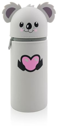 Skymico Kawaii-Herz Federmäppchen,2-in-1 Weiche Silikontasche Mäppchen,Reißverschluss, Stiftetasche Buntstifte Marker, H 18,5 cm (Koala)