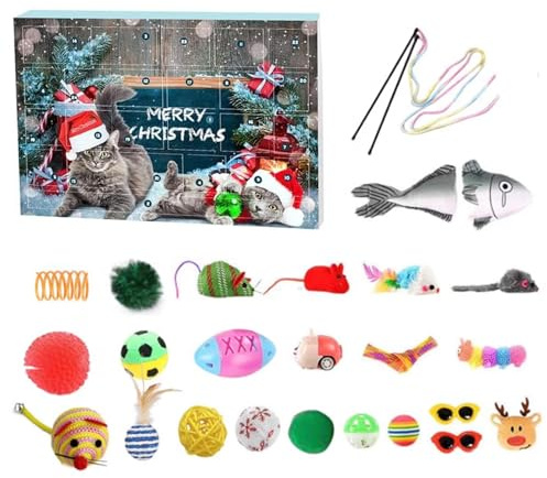 Katzen-Adventskalender, Weihnachts-Adventskalender 2024, 24-Tage-Katze mit verschiedenen Spielzeugen, interaktives Weihnachts-Countdown-Spielzeug für Verliebte, Weihnachtsgeschenke