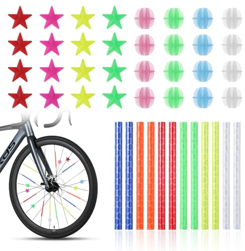 96 Stück Speichenreflektoren Fahrrad Kinder Set mit Bunt Leuchtperlen,Katzenaugen Fahrrad Reflektoren Speichen,Fahrradspeichen Reflektoren,Fahrradreflektoren,Fahrradzubehör Kinder,Katzenaugen Deko