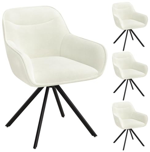 skølm Thokk Esszimmerstühle 4er Set, Cremeweiß, drehbar, höhenverstellbar | Polsterstuhl mit Armlehnen, Leinenbezug, Drehstuhl für Esszimmer/Küche, Küchenstuhl, bis 150 kg, Essstühle mit Metallgestell