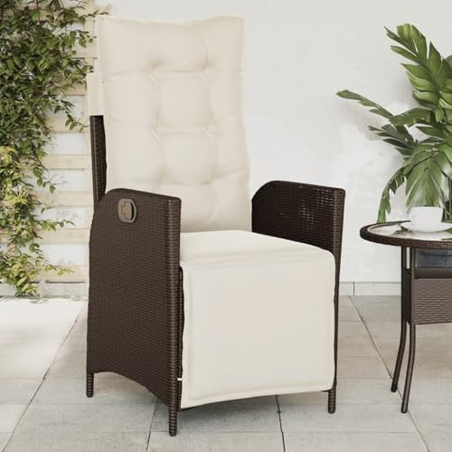 Runheo Gartensessel mit Fußteil Verstellbar Braun, Poly Rattan Loungesessel für Garten Terrasse Balkon, UV-beständiger Outdoor Relaxstuhl mit Kissen, bis 110 kg Belastbarkeit