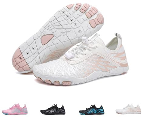 GemChve Scarpe da Scoglio Uomo Scarpette da Scoglio Donna Scarpe Barefoot Spiaggia Surf Bagno Sport Outdoor Traspirante Asciugatura Rapida Antiscivolo White 38EU