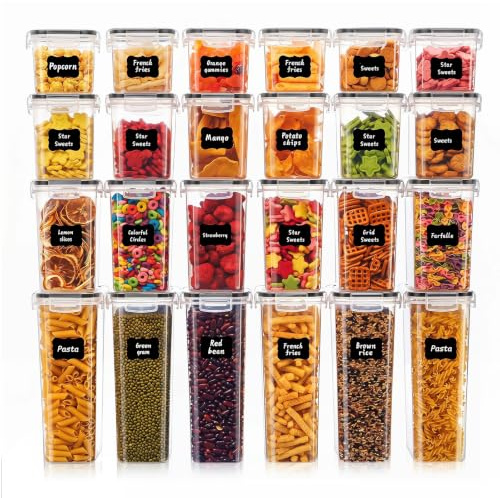 Asnews 24 Pack Airtight Food Storage Containers with lid, 36L BPA-Free Kitchen Storage Containers, Cereal Storage Containers for Sugar, Dry Food & Baking Supplies with Labels & Marker