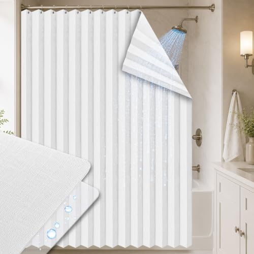 Jilron Faltbares Duschrollo für Badezimmer – Platzsparender Duschvorhang mit wasserdichter Beschichtung, ideal für Zuhause, Fitnessstudio und Wohnmobil(Weiß-H183 x B196 cm) 1er-Pack
