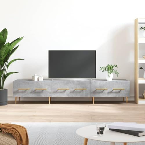 Meuble TV Gris béton en Bois d'ingénierie 150x36x30 cm avec Pieds en Fer, Console multimédia avec tiroirs, Meuble TV pour Salon Chambre, Centre de Divertissement Stable et Design Moderne