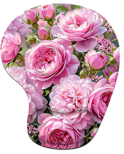 Alfombrilla Ratón Ergonómica con Reposamuñecas de Espuma Viscoelástica, Base Antideslizante PU, Soporte de Muñeca Cómodo para Oficina, Laptop y Gaming, Lavable y Duradera (Flor & Rosa, 23x19cm) 6H-965