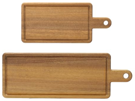 SABATIER TROMPETTE - Set 2 planches à découper rectangulaire avec poignées et rigoles - Bois d'acacia huilé - 37.5 x 17 x 1.5 cm / 39 x 28 x 3 cm - Bois | Set de 2 planches à découper avec poignées et rigoles, Bois d'acacia huilé, 37.5x17x1.5 / 39x28x3 cm, Bois