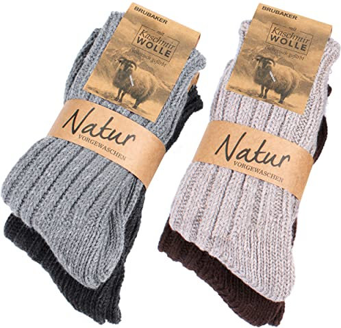 Brubaker 4 Paia di Calze in Cashmere per Uomo e Donna - Calze Calde Casual di Alta Qualità - 48% Lana di Pecora, 40% Cashmere