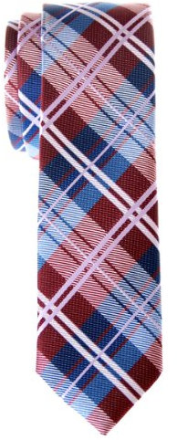 Retreez Cravate Fine Slim élégante tissée en tartan pour homme - Rouge bordeaux et Bleu