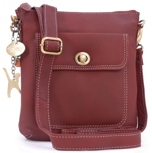Catwalk Collection Handbags - Small Leather Cross Body Bag For Women - Adjustable Detachable Shoulder Strap - Laura - Red