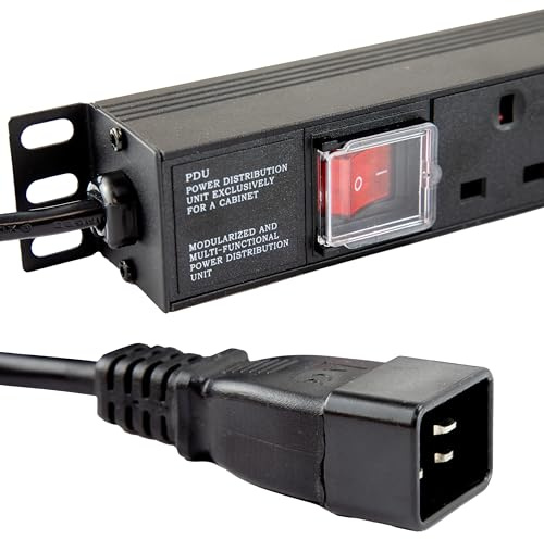 kenable Power Distribution Unit C20 to 8 Way UK Mains Socket 19 inch Horizontal Rack Mount PDU 16A 1.8m Cable Without Surge Protection