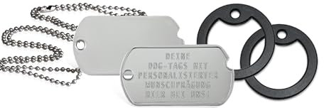 2 Stück personalisierte Erkennungsmarken | Dog Tag Kette mit Prägung | inklusive 2 Ketten & 2 Silencer im Set | diverse Texte und Motive möglich | Rambo | Militär Ausrüstung (World War 2)