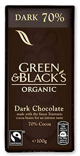 Green & Black's Organic 70 Percent Dark Chocolate Bar, 90 g, Pack of 5